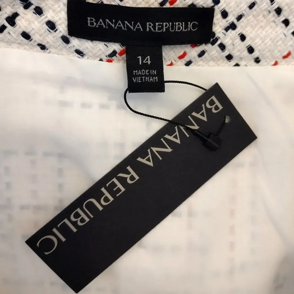 Banana Republic NEW Ivory with Black & Red Plaid-Style Weave Pencil Skirt Sz 14